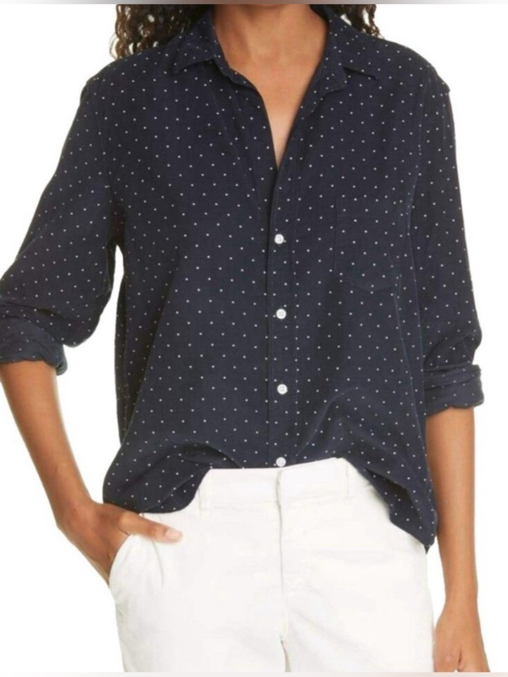Frank & Eileen Barry Corduroy Polka Dot Button Down Shirt.
